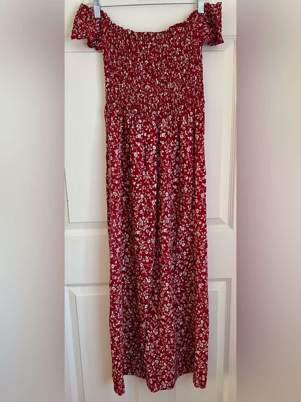 Lark + Grey Red Floral Off-Shoulder  Maxi Dress - Women's Dress